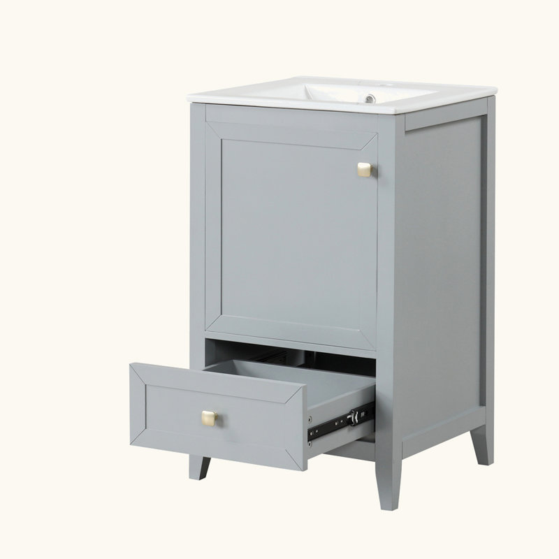 Meuble-lavabo de salle de bain avec lavabo et tiroir, Gris