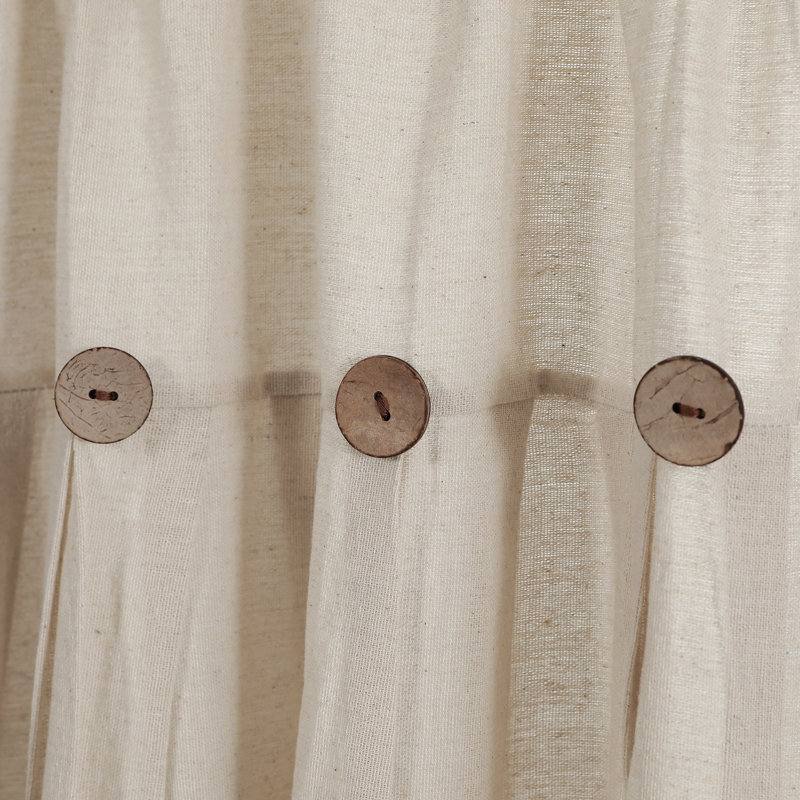 Linen Button Cotton Blend Tailored 29'' W Cafe Curtain, 29" W x 36" L, Dark Linen