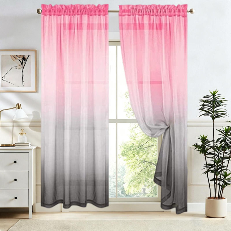 Kbndieu Two-Tone Gradient Sheer Curtains with Rod-Through Designs  Stylish Concise Curtains  Breathable Sheer Curtains for Bedrooms and Living Rooms