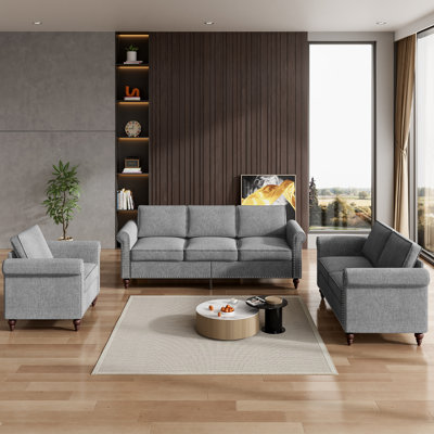 Alcott Hill 3-Piece Microfabric Sofa Set with Wooden Frame for Living Room