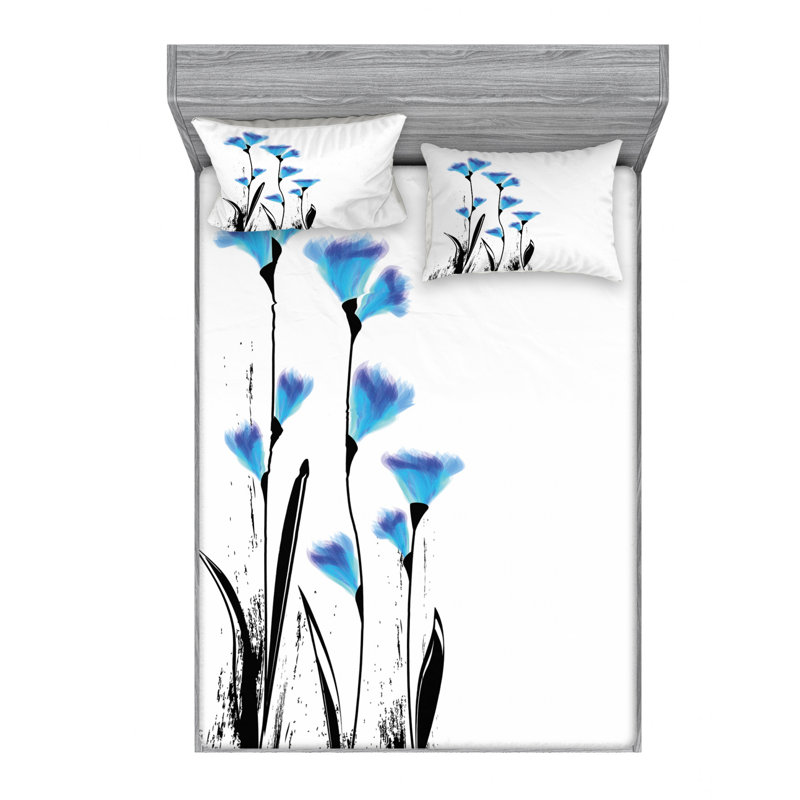 Vector Microfiber Floral Sheet Set, Queen Sheet Set with Fitted Sheet