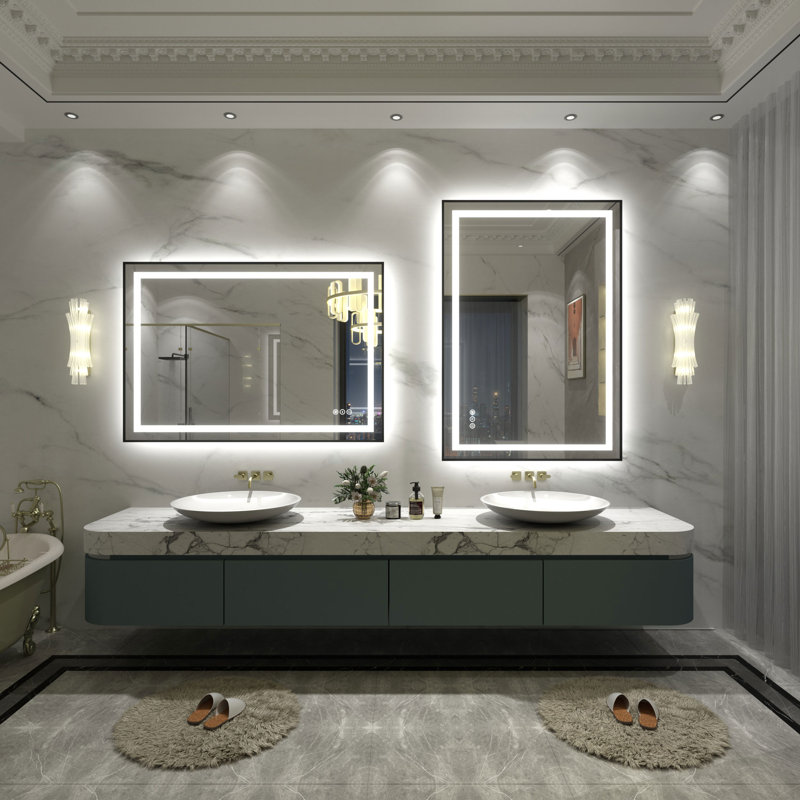 UL Certified Front & Back LED Anti-Fog Tempered Glass Framed Bathroom/Vanity Mirror - Basics by Wayfair™, 44" x 30"