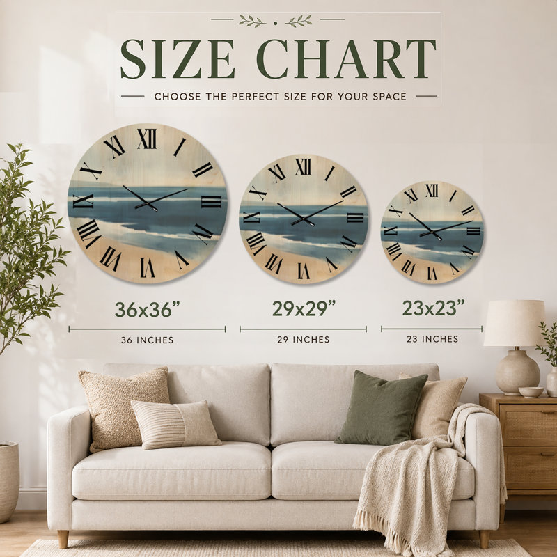 Sables des marées côtières I - Horloge murale ronde minimaliste en bois, Extra Large