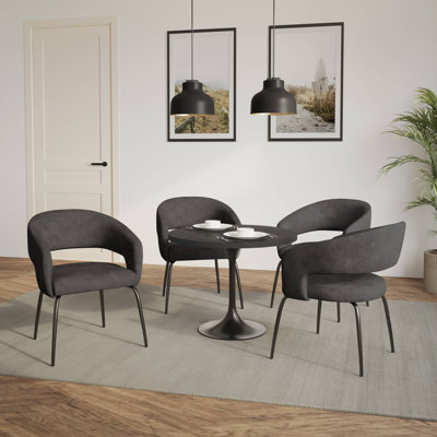 Ensemble de salle à manger 5 pièces avec plateau rond en bois aggloméré noir Halesworth et 4 chaises rembourrées Halesworth