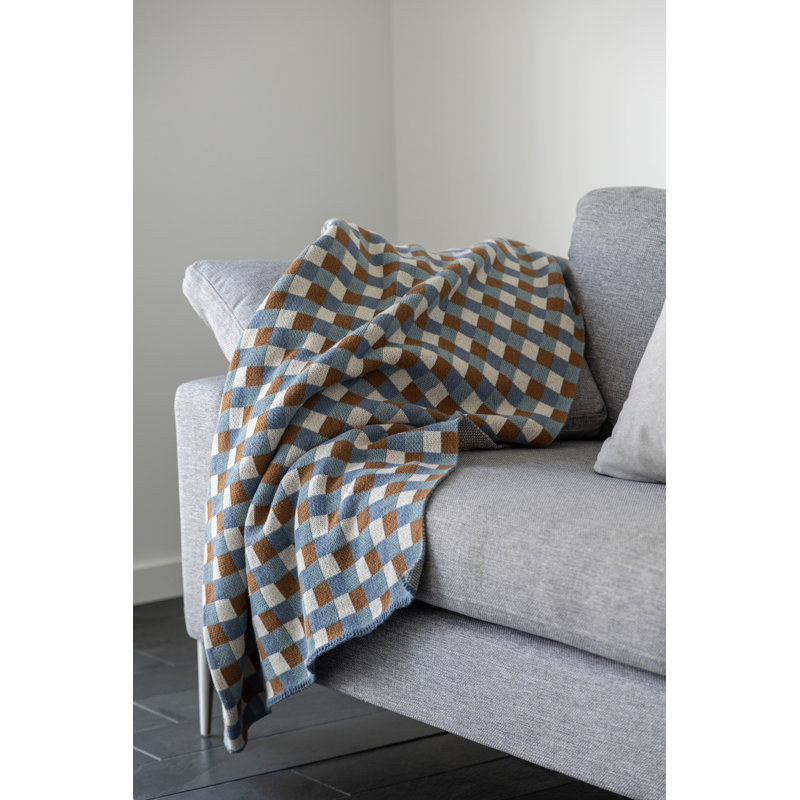 Blue and Beige Knitted Eco Throw Blanket