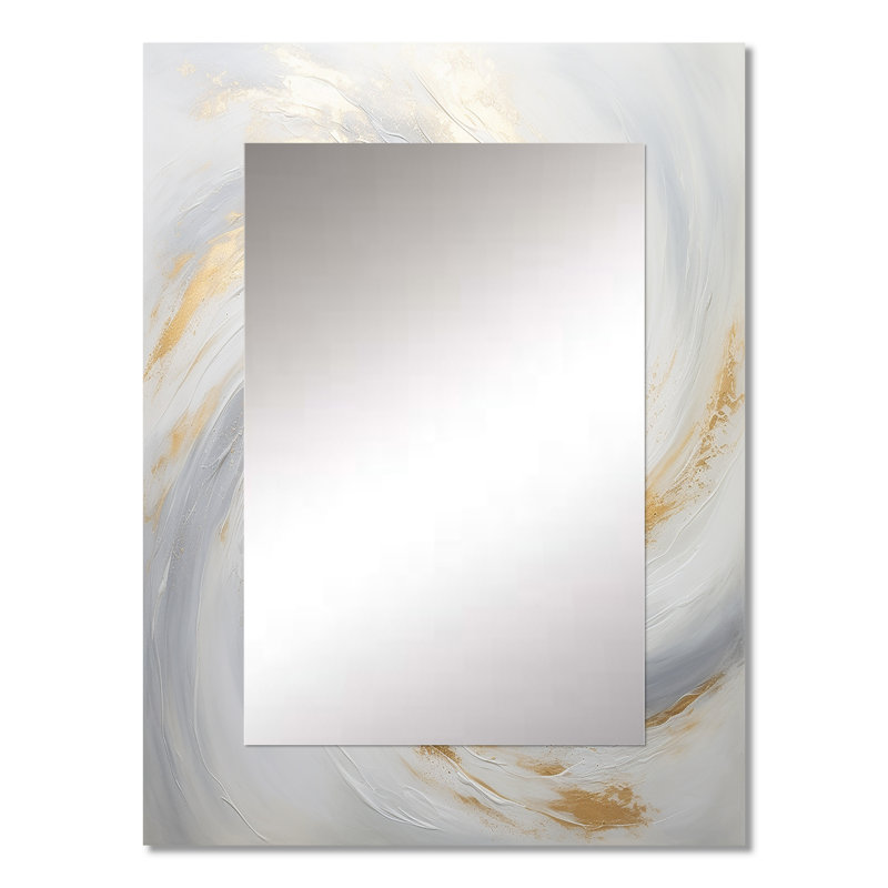 Gold And White Soft Wave Vortex II - Abstract Spirals Large Wall Mirror, Beige Decorative Mirror, Printed Metal Art