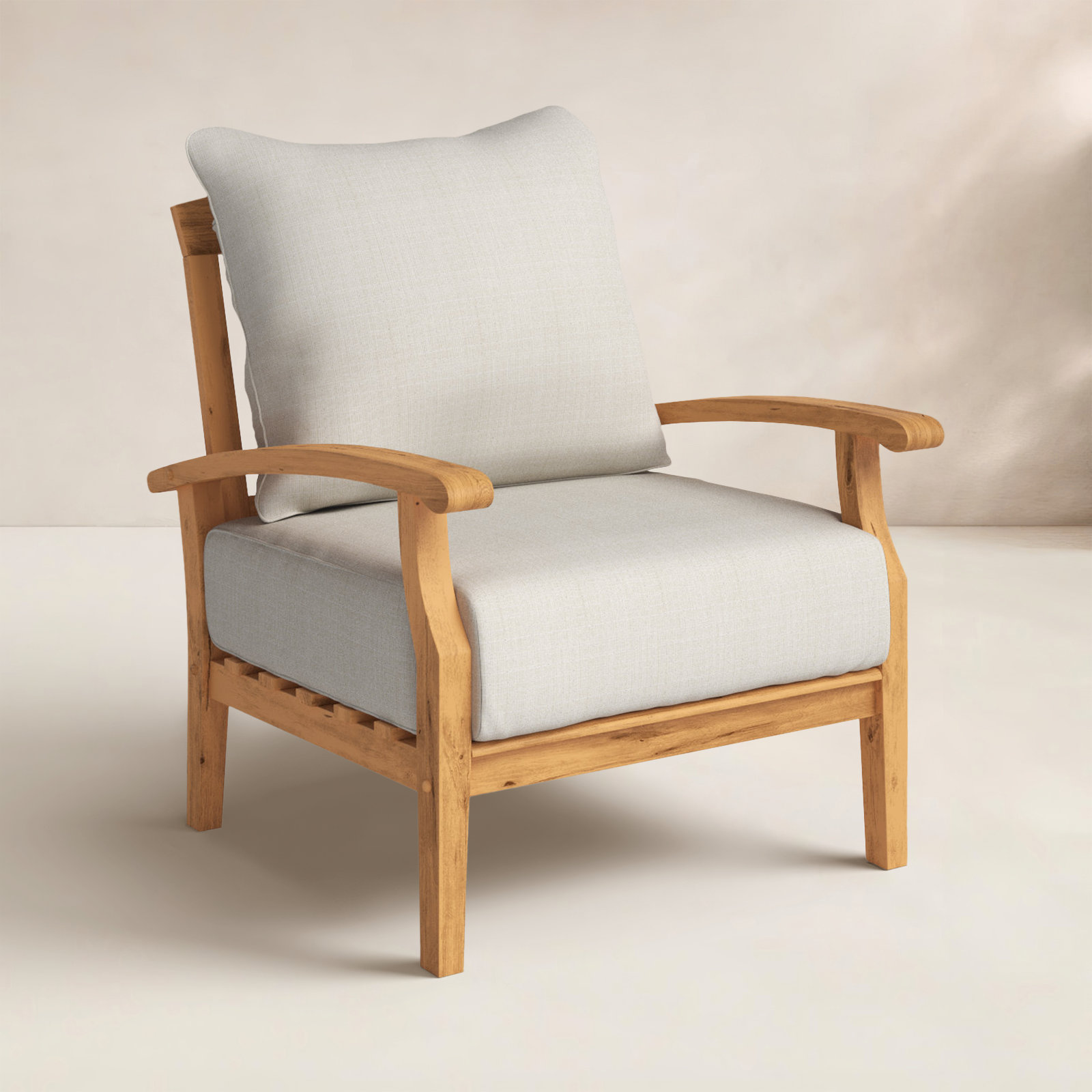 Summerton Teak Patio Chair with Cushions, Brown Frame/Beige Cushion