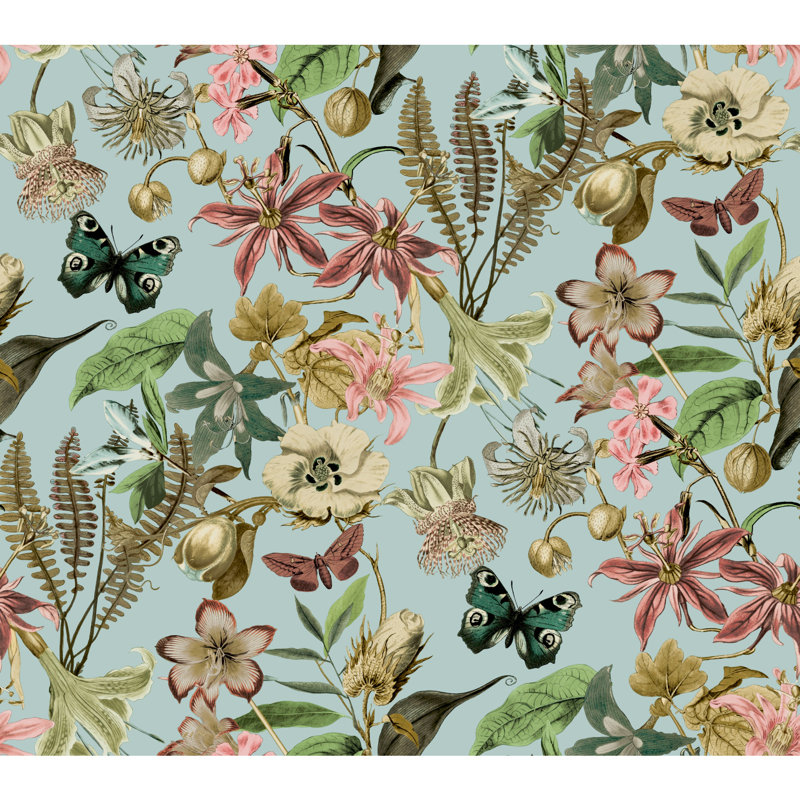 Floral Matte Wallpaper Roll, Sky Blue