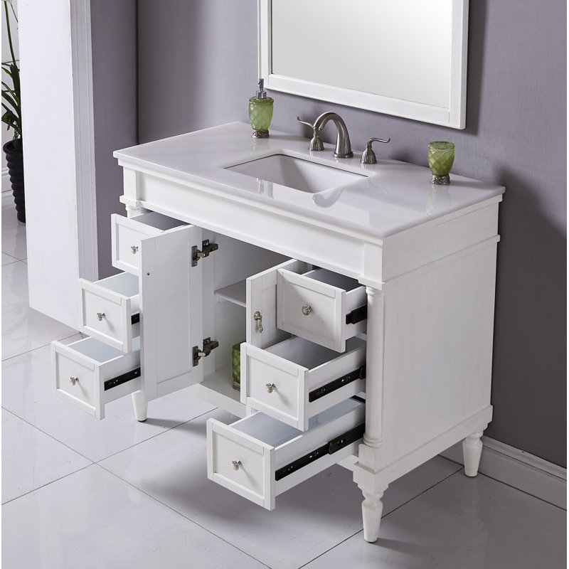 Ensemble de meuble-lavabo simple 42 po Lexington, Blanc antique, Veines blanches / brunes