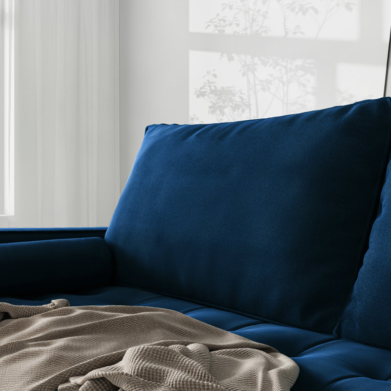 Canapé capitonné en velours à accoudoirs carrés de 70 po Sellner, Velours bleu