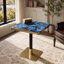 Ensemble de 2 tables de salle à manger carrées modernes, 61 cm (24 po) sans joint apparent, style café, piètement central noir et or, finition agate bleue brillante de 3,6 cm (1,4 po) d'épaisseur, résistantes à la chaleur, pour restaurant.