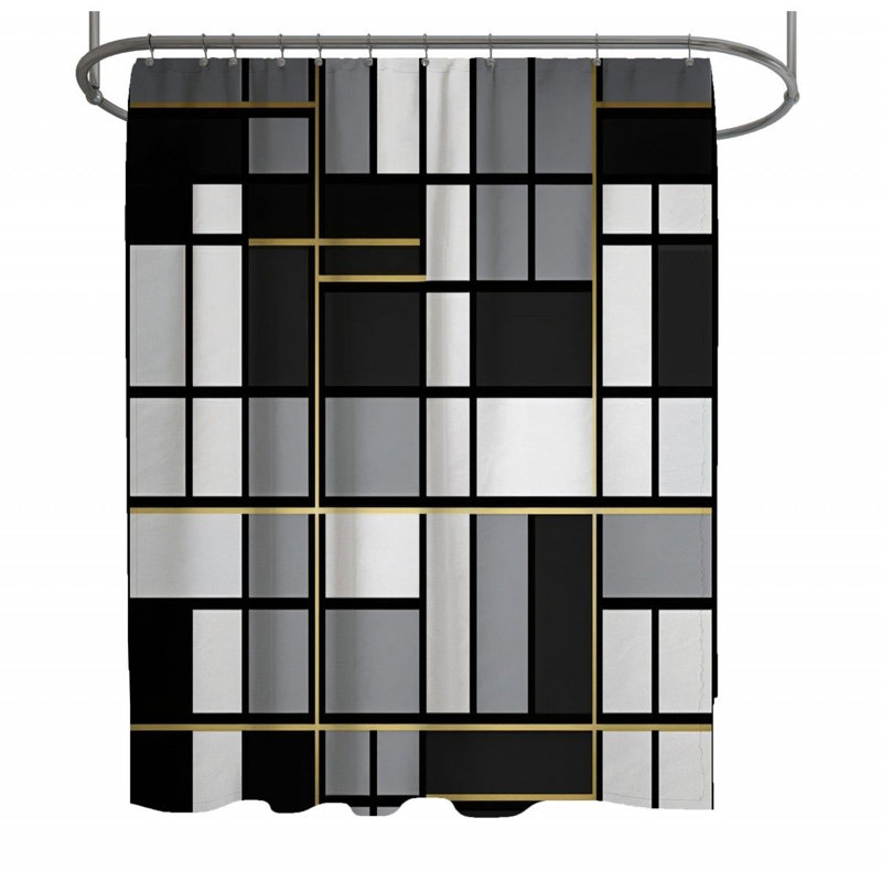 Rideau de douche Mondrian - Décoration géométrique de salle de bain, H 83 po x l 70 po