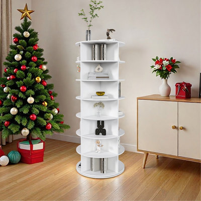 Rotating Shoe Rack Tower, 7-Tier Spinning Storage Rack, Free Standing 360° Revolving Shoe Organizer, Holds 28 Pairs Of Shoes (7-Tier,White)