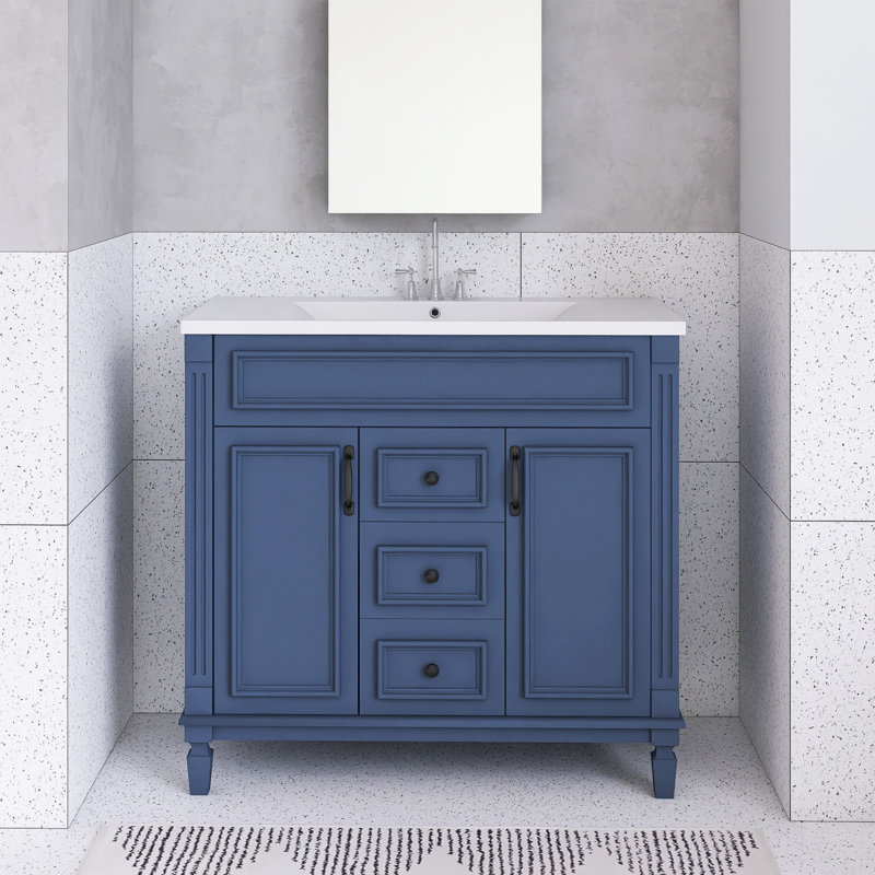 Meuble-lavabo 36 po avec lavabo supérieur et 2 portes à fermeture douce, Bleu