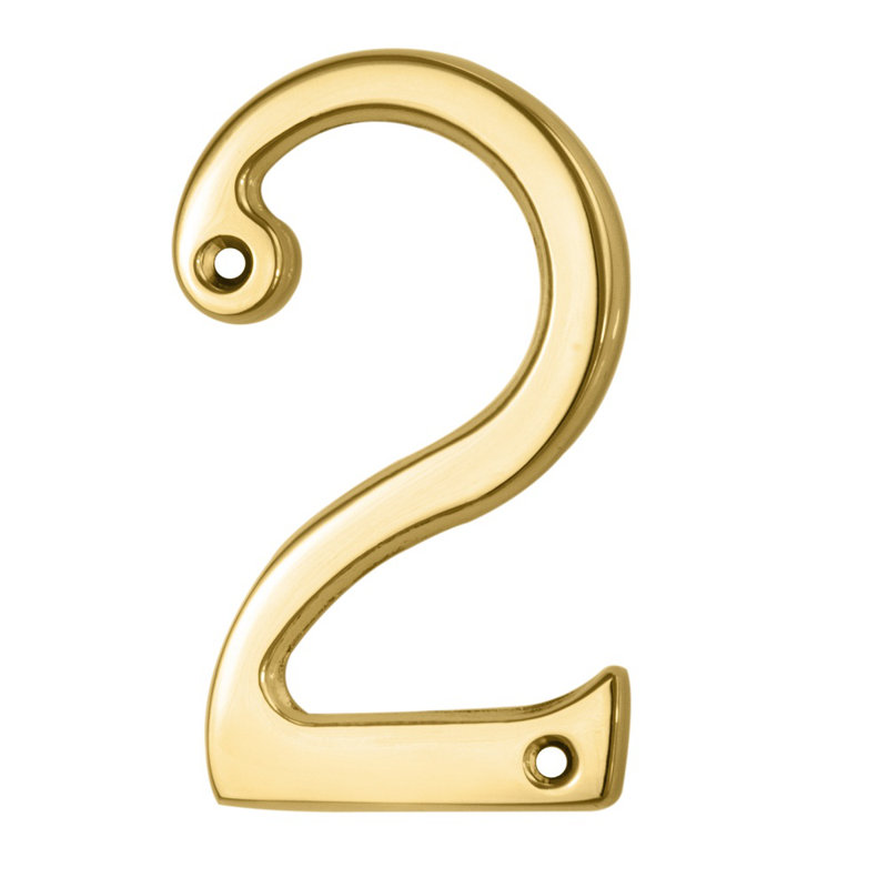 Clapham 7cm H Brass House Number, 2, Polished Brass