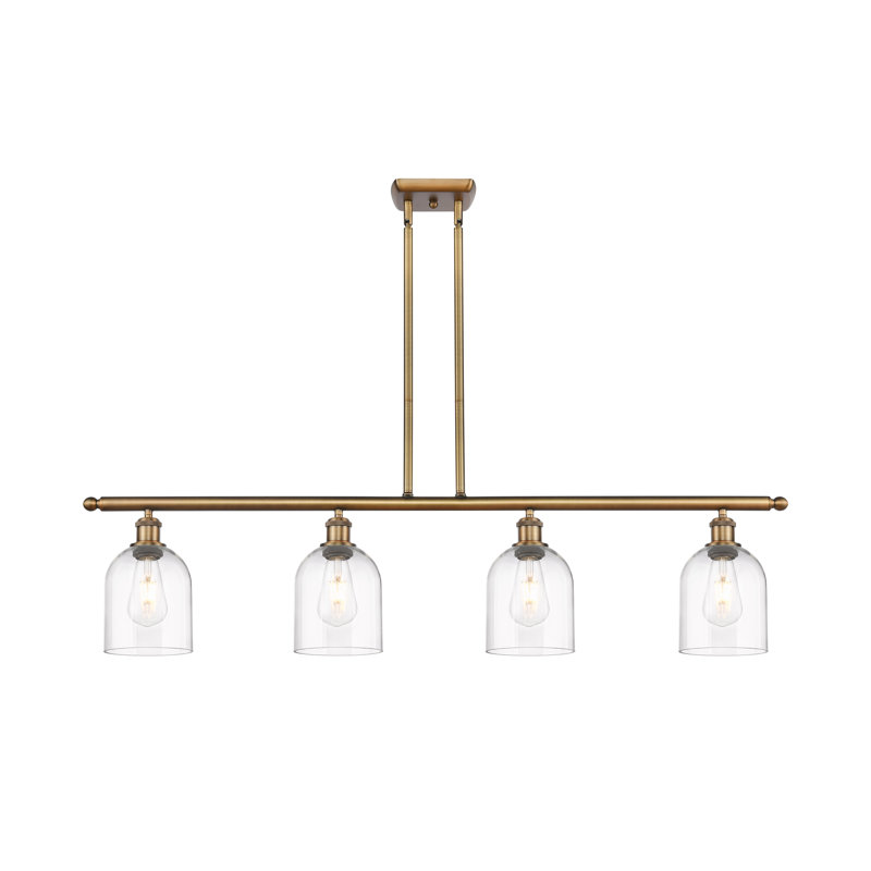 Luminaire suspendu pour îlot de cuisine 4 lumières Odaniel, Transparent, Laiton brossé