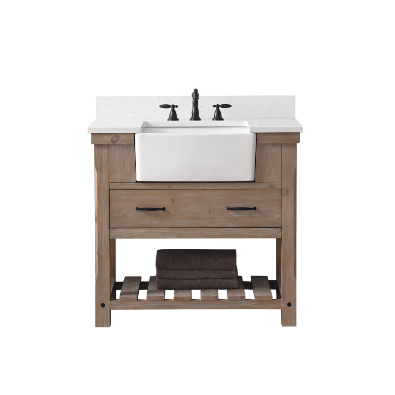 Meuble-lavabo simple Curiel, Naturel patiné / noir mat