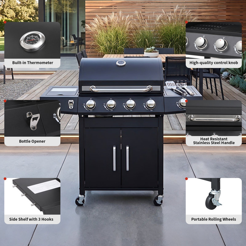 Barbecue au propane à 4 brûleurs de 46 750 BTU avec brûleur latéral (version améliorée)