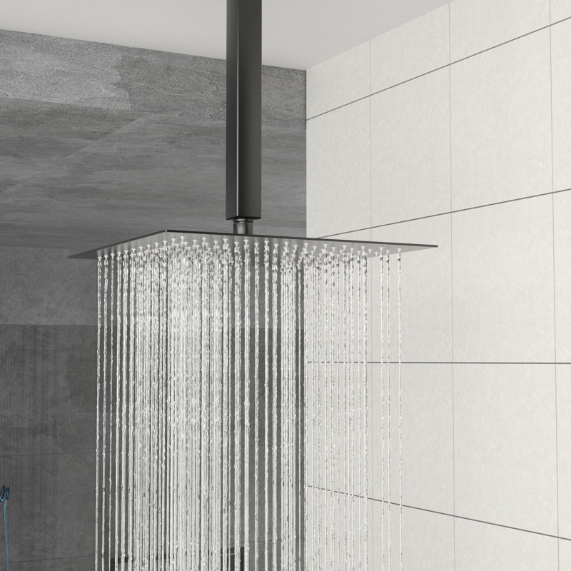 10 Inch Square, Dual Shower Head, Matte Black, Ceiling Mount, System, - Balanced Valve, Easy Installation, Handheld Function, Mounted,