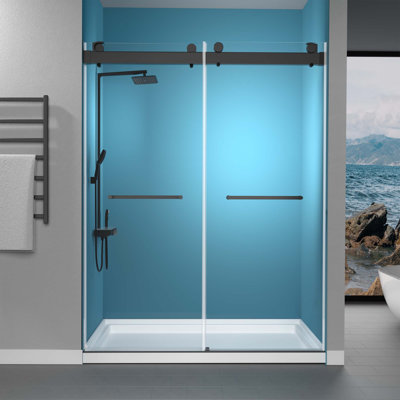 Double Sliding Bathtub Door 68" - 72" W x 79'' H Frameless Shower Door with Upgraded Crashproof & Tempered Glass