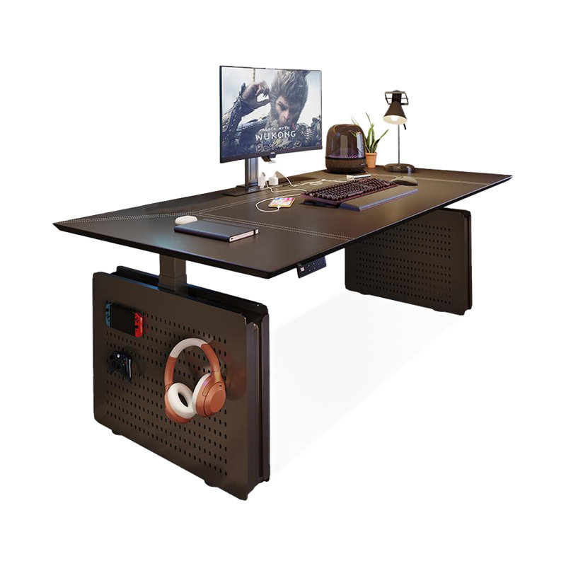 Black Rectangular Hight adjustable Solid wood Desks, 23.62" H x 86.61" W x 31.5" D