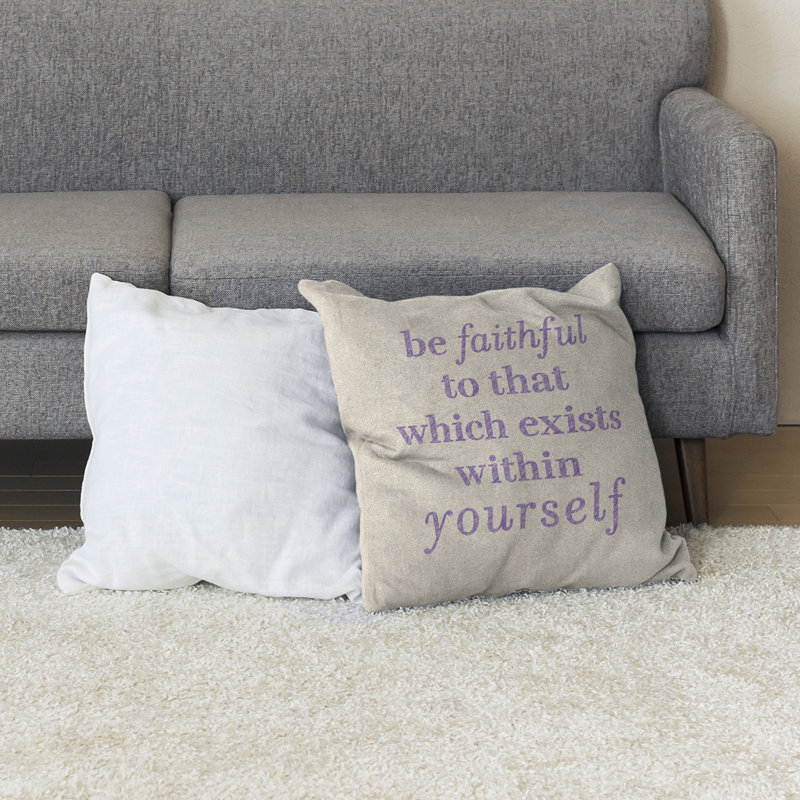 Coussin de sol be loyal to yourself, H 28 po x l 28 po, Blanc/mauve