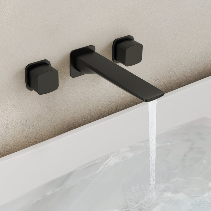 2 Handle 3-Hole Wall Mounted Roman Tub Faucet, Matte Black