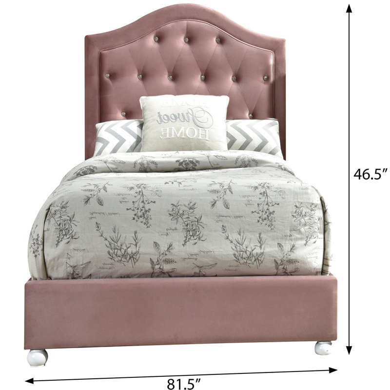 Lit simple rose avec pieds et base à 13 lattes élégantes