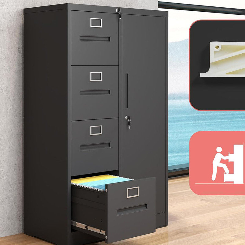 Metal Storage Locker Cabinets for Employees, Locking File Cabinet with 4 Drawers and 1 Door for Legal/Letter Size Files, Assembly Required