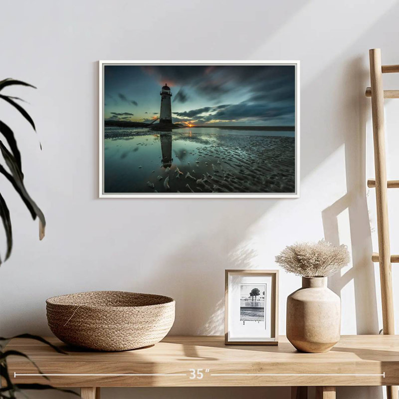 Phare de Point Of Ayr, 19 po x 13 po, Cadre flottant blanc
