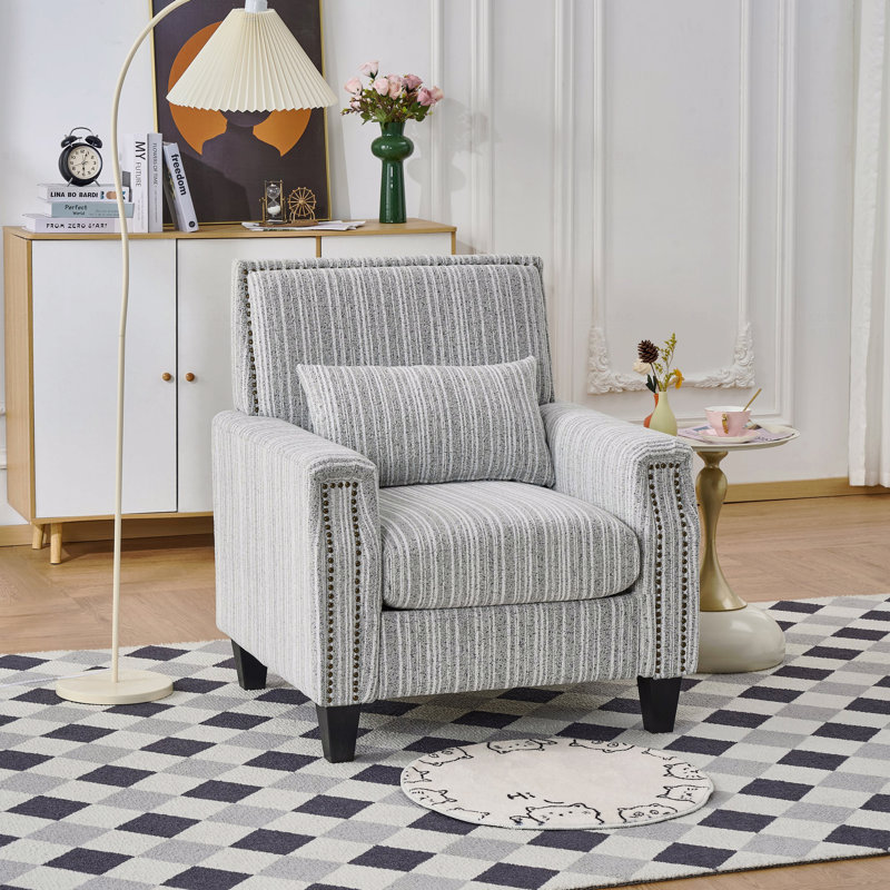 Fauteuil d'appoint de style moderne avec accoudoirs, fauteuil d'appoint rembourré en tissu confortable, Gris