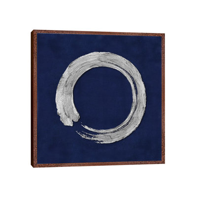 Silver Zen Circle On Blue I by Ellie Roberts - Print on Canvas