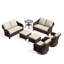 Ensemble de patio Alderwood 3 pièces en résine tressée PE résistant aux intempéries, canapé 3 places et 2 poufs avec coussins beiges-495281030