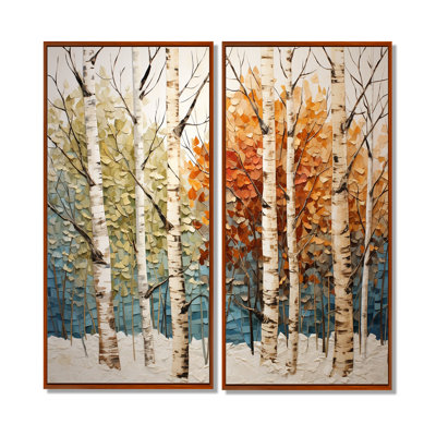 Bouleau saisonnier en bois de bouleau III - art mural traditionnel multicolore