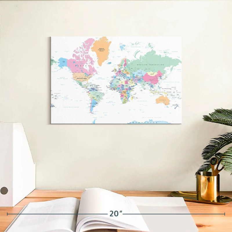 Carte du monde pastel Keiri, H 8 po x l 12 po