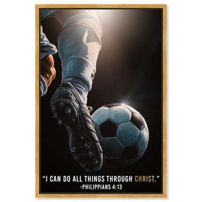  «Through Christ Christ Ball», toile d'art encadrée, cadre doré, cadre mural 20 x 30
