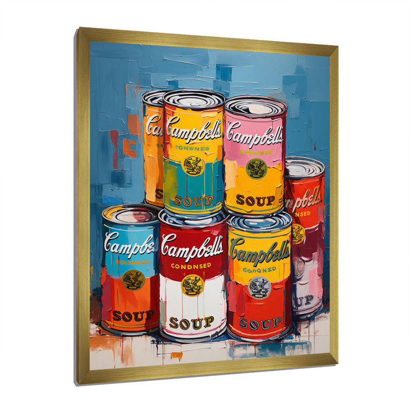 Pop Art Campbells Soup I - Modern Canvas Art Print, Gold Picture Framed, 40" H x 30" W x 1.5" D