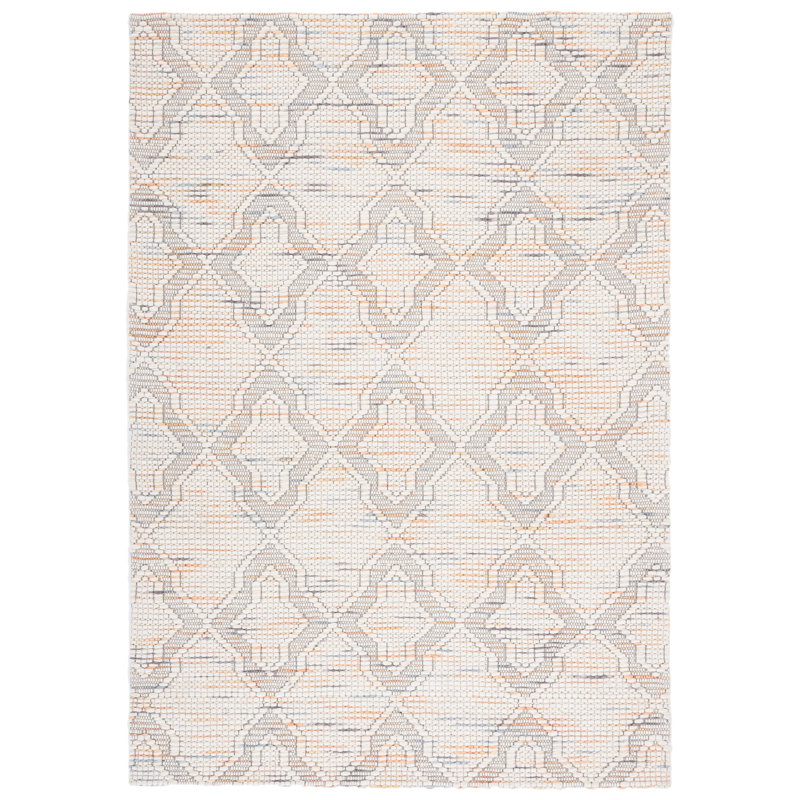 Geometric Handmade Hand-Loomed Ivory/Orange Area Rug, Rectangle 8' x 10'