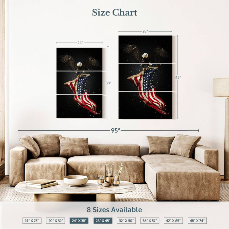 Borges Eagle Flying With American Flag, 38" H x 24" W