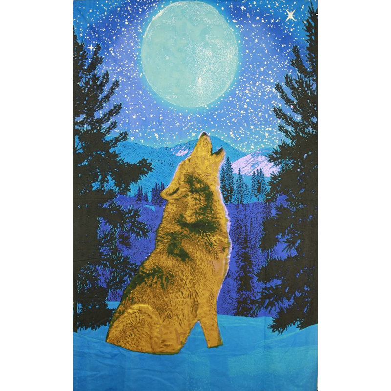 Tapisserie loup en coton pleine lune