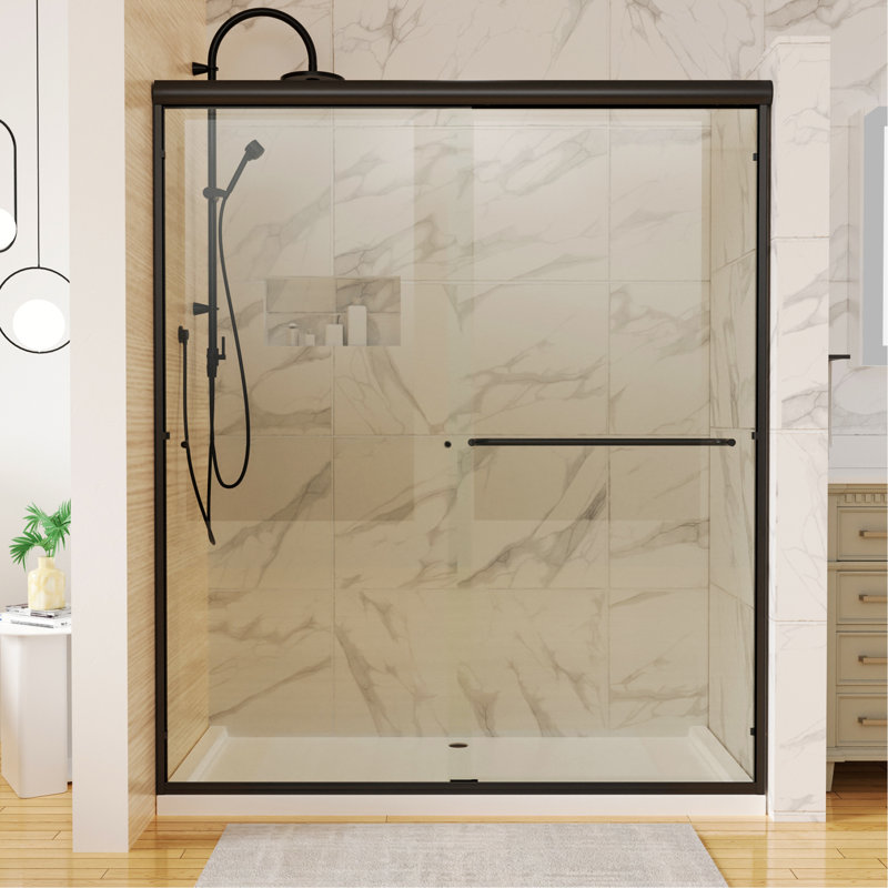 60 po X 70 po Porte de douche coulissante traditionnelle avec verre transparent