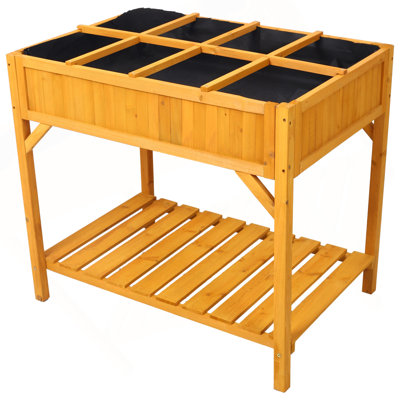 Raised Garden Bed With Legs, Wooden Elevated Planter Box With 8 Grids Divider & Protective Liner, Standing Garden Planter Bed For Vegetables Flowers Herbs On Deck Patio Backyard