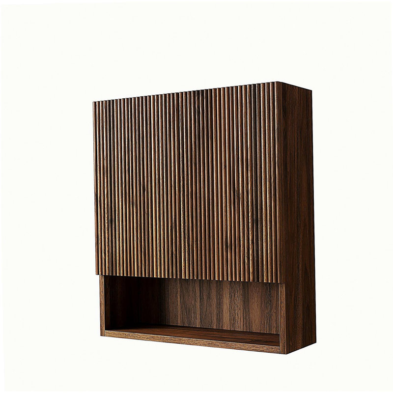 TOBI 26" Wall-Mounted Striped Bathroom Cabinet, with Doors, Shelf and Open Storage Compartment Over The Toilet Storage Cabinet for Bathroom, Kitchen, Laundry Room, Drak Walnut 
