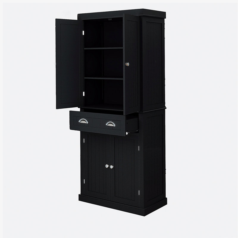 71-inch kitchen storage cabinet, with 4 doors, drawers, 2 adjustable shelves, standalone sideboard, suitable for dining room, living room, laundry room - black