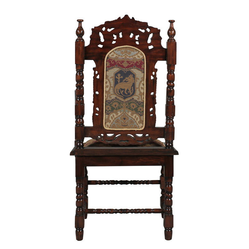 Handcrafted Charles II Solid Mahogany Armchair with Jacquard Tapestry
