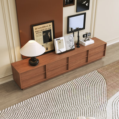  Walnut TV Stand with 4 Drawers Mid-Century Modern Style Premium MDF Engineered Wood Fits TVs Up to 78.7 Inches