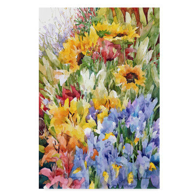 Wrapped Canvas Wall Art - Annelein Beukenkamp 'Flower Power Yellow Blue' Wall Art for Living Room, Bedroom, or Office Décor - 16x24
