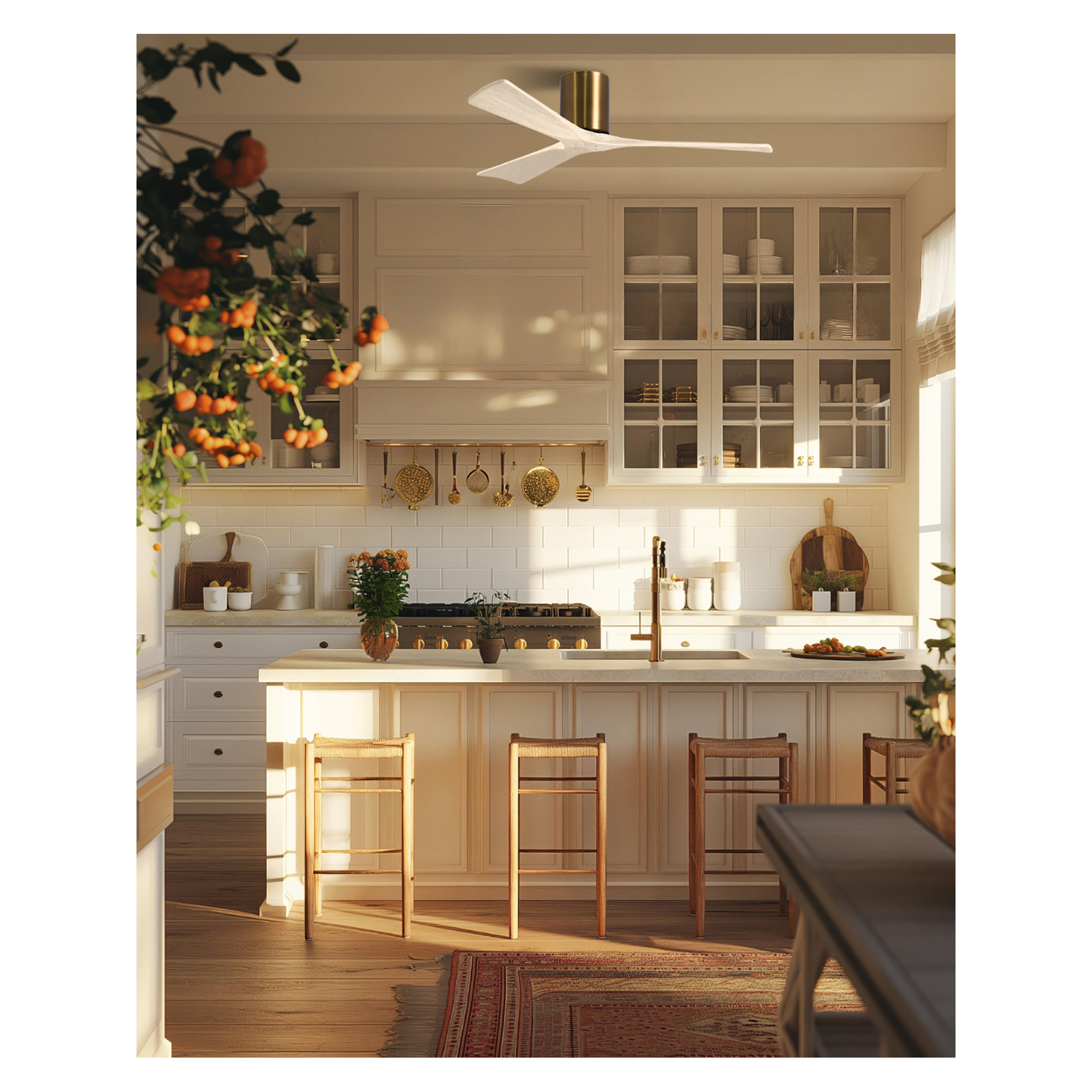 Olivier 3 Blade Ceiling Fan, Brushed Brass, 42", Matte White
