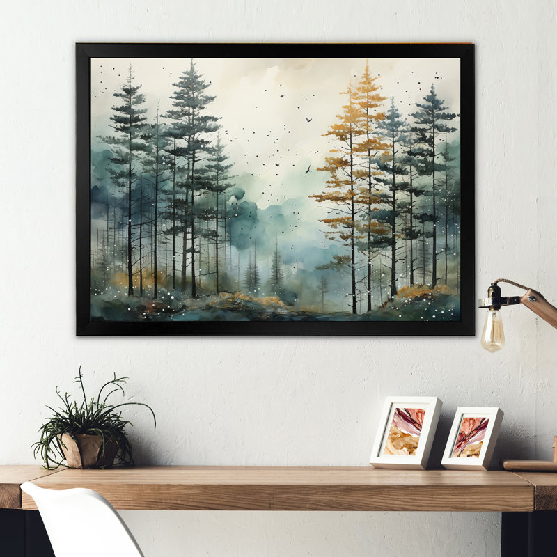 Décoration murale forêt Tonalis Whispering Pines Pointillism II, H 12 po x l 20 po x P 1 po, Cadre simple noir