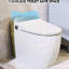 Toilette intelligente en céramique à siège chauffant, indicateur de chasse d'eau automatique en une seule pièce, capteur de pied, possibilité de panne de courant, couvercle de toilette à fermeture en douceur, nuit blanche, caractéristique du processus de commande des boutons,